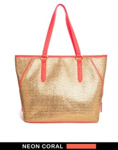 asos coral beach bag